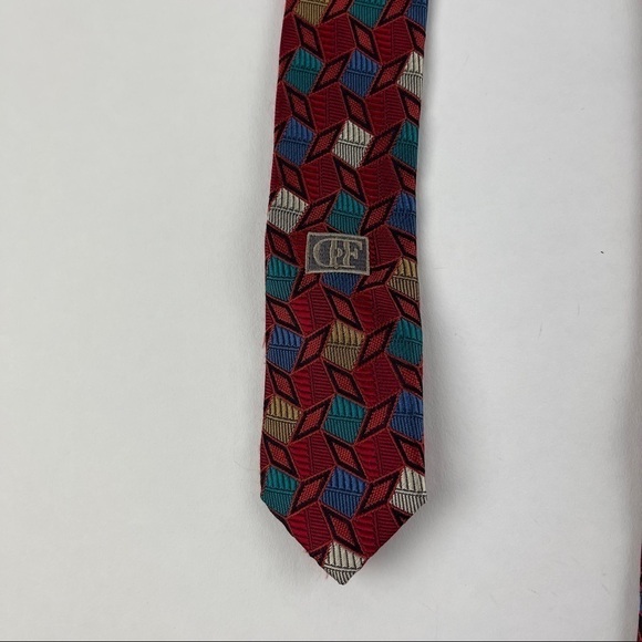 Daniel De Fasson Tie Mens Red Geometric - Picture 2 of 5